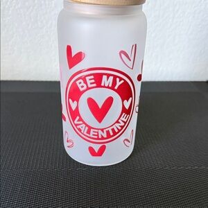 Be My Valentine Frosted Glass Tumbler with Bamboo Lid